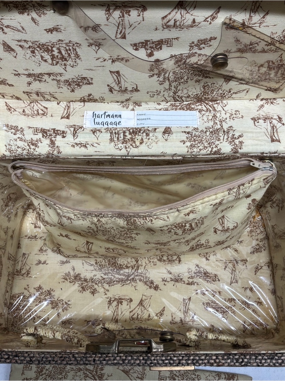 Vintage Hartmann Tweed Travel Train Case with Leather Trim 2 Zip Pouches Inside - Picture 11 of 16